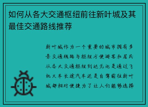 如何从各大交通枢纽前往新叶城及其最佳交通路线推荐